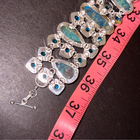 Gorgeous Shattuckite + Blue Topaz cluster statement bracelet cuff - Picture 9 of 10